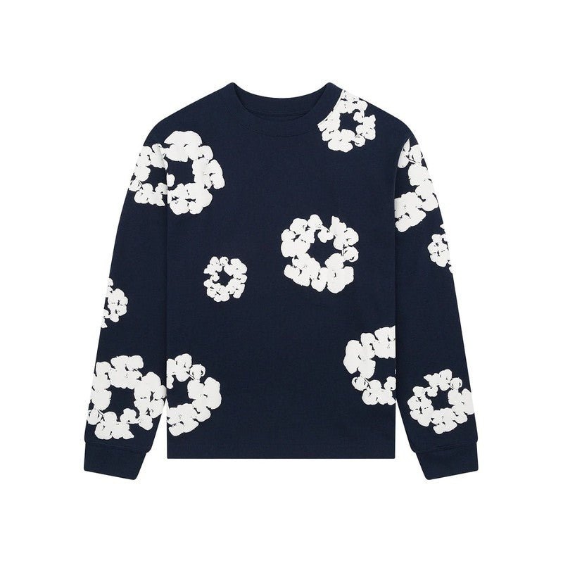 Denim Tears Long Sleeve Cotton Wreath T-shirt Navy