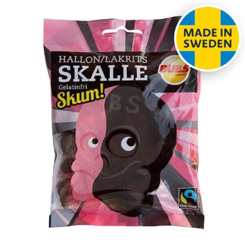 BUBS Godis: Raspberry Foam Liquorice Skull Candy (90g) Made in Sweden