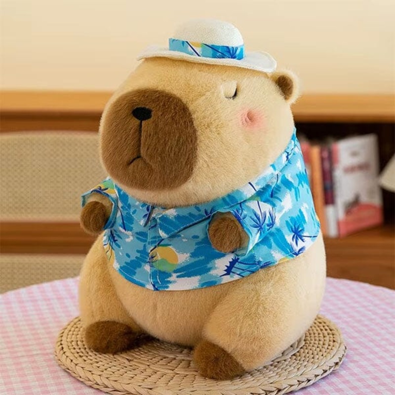 Capybara 9″ Kawaii Hawaiian Vacation Shirt & Hat Plush Toy