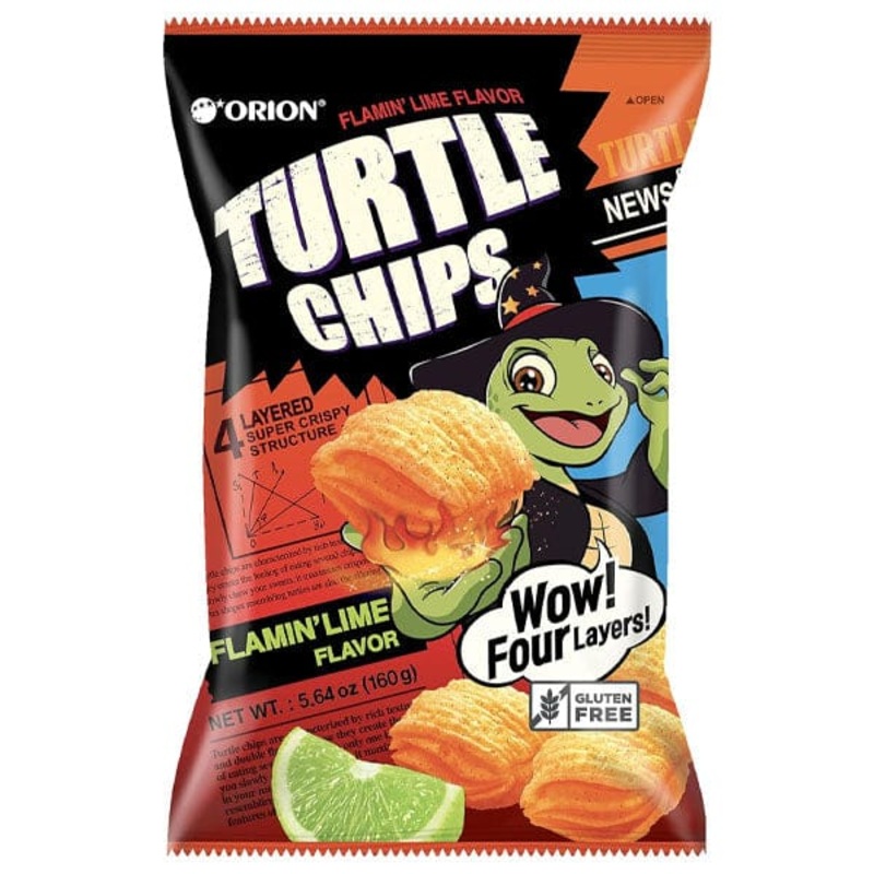 Orion Turtle Chips Korean Snacks – Flamin’ Lime Flavor (160g)