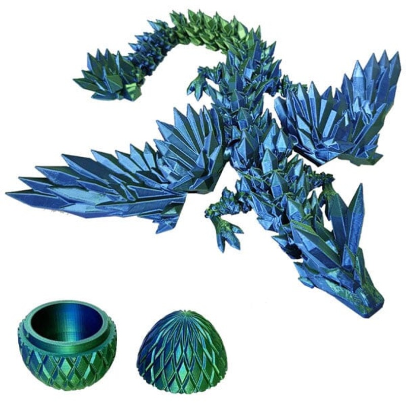 3D Printed Winged Dragon Scale Egg Fidget Toy – Green & Blue
