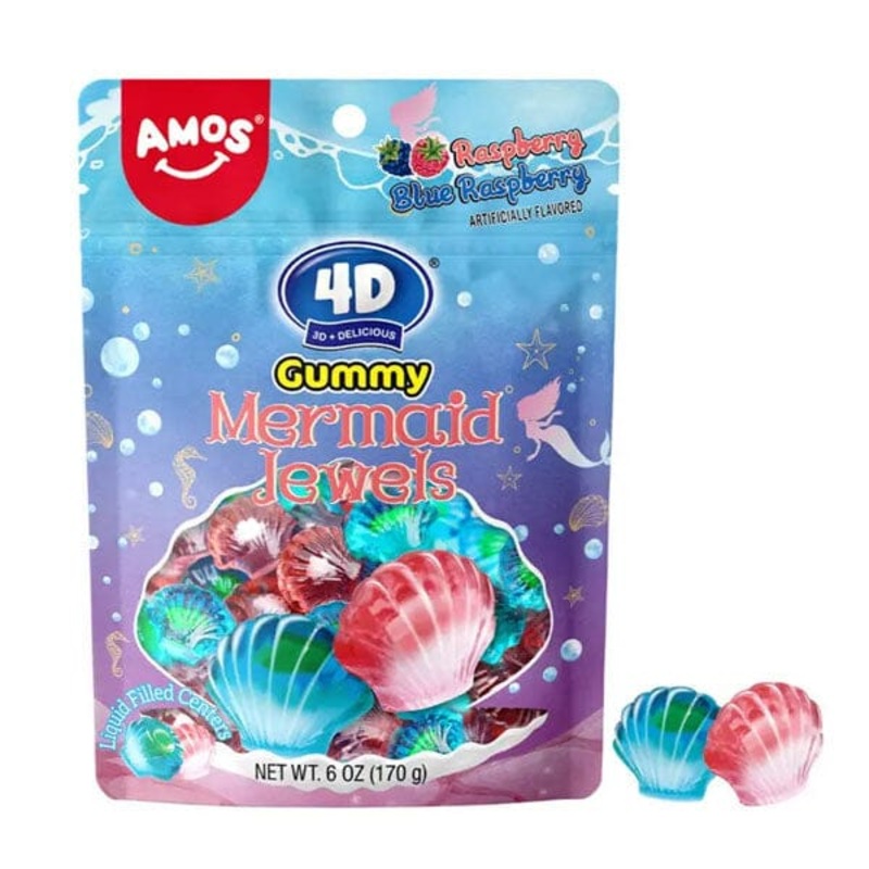 Amos 4D Gummy Mermaid Jewels (6oz) Liquid Filled Centers!