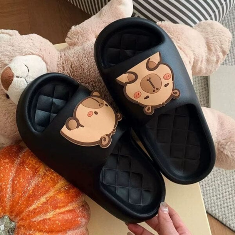 Shhhandals Cartoon Capybara Unisex Anti-Slip Foam Cloud Slides – Black (Multiple Sizes)