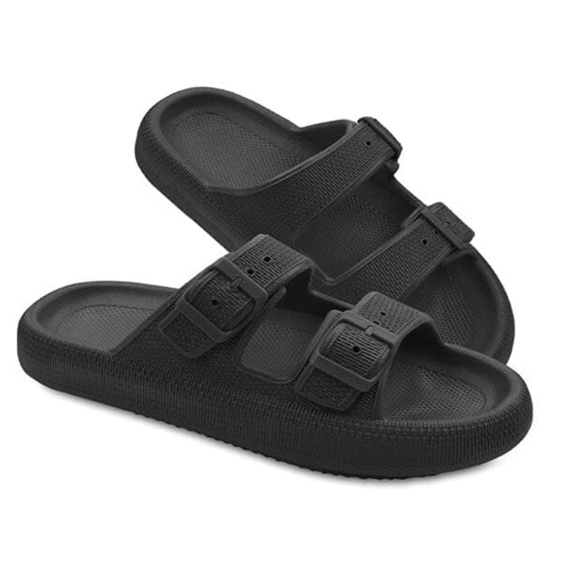 Shhhandals Unisex Adjustable Anti-Slip Buckle Cloud Slides – Black
