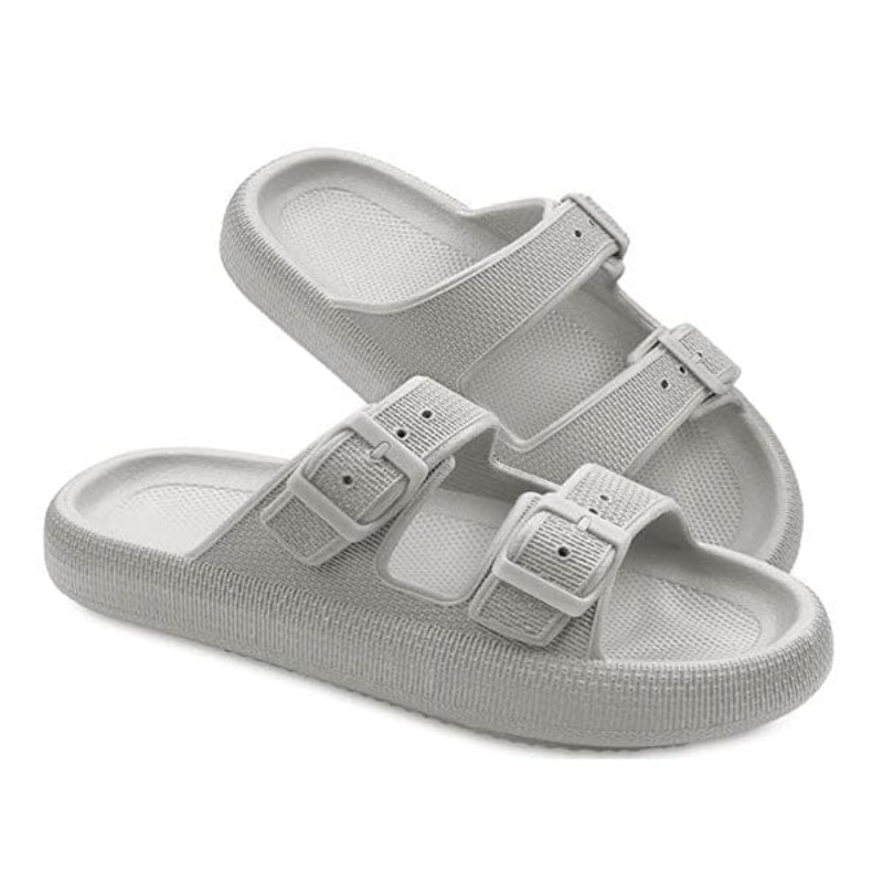 Shhhandals Unisex Adjustable Anti-Slip Buckle Cloud Slides – White