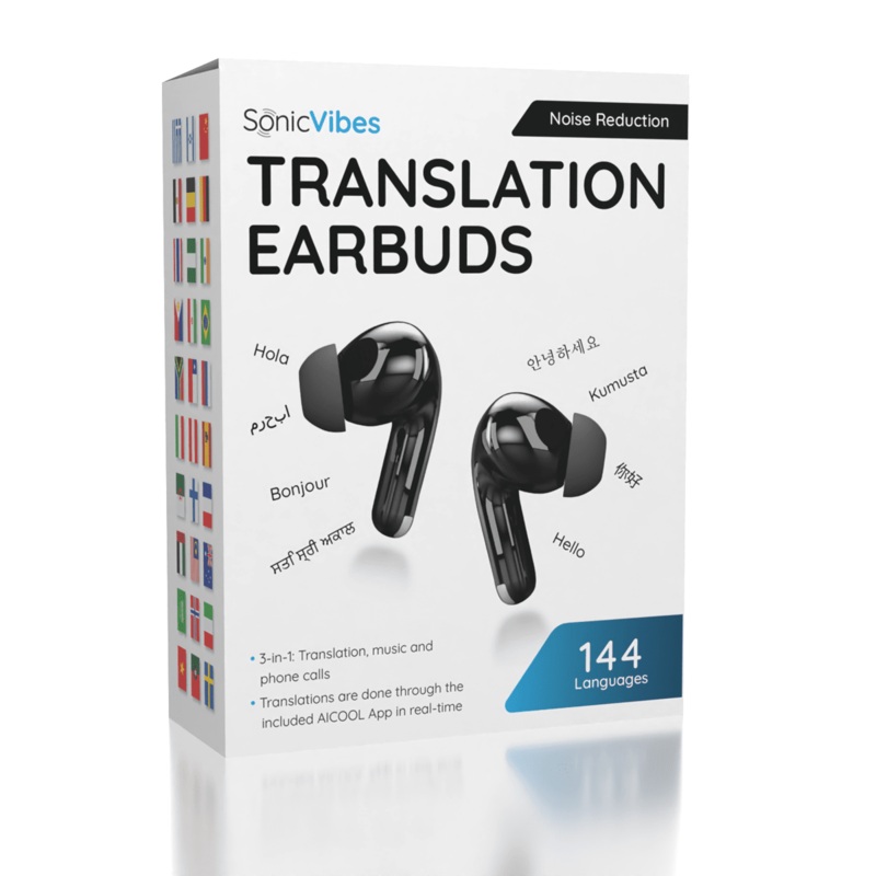 SonicVibes Real-Time Translation Earbuds w/ App (144 Languages)