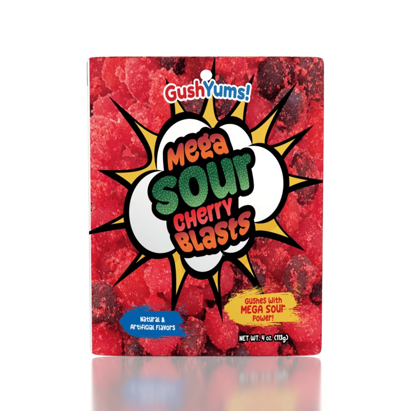 GushYums Mega Sour Cherry Blasts Gushing Gummy Candy (4oz)