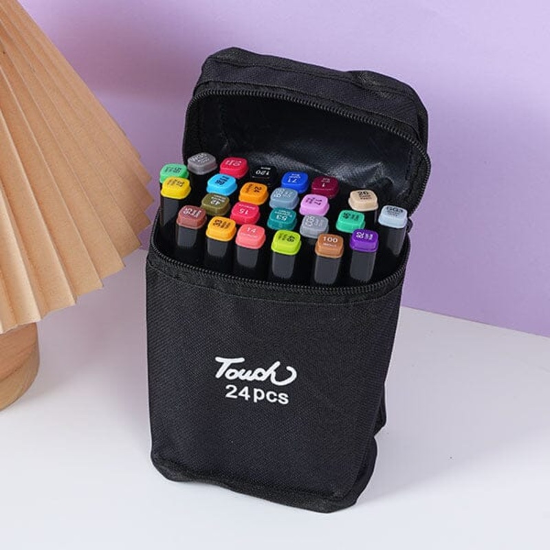 TouchHero Double Tipped Alcohol Based Markers (24 Pack) 1mm & 6mm Tips