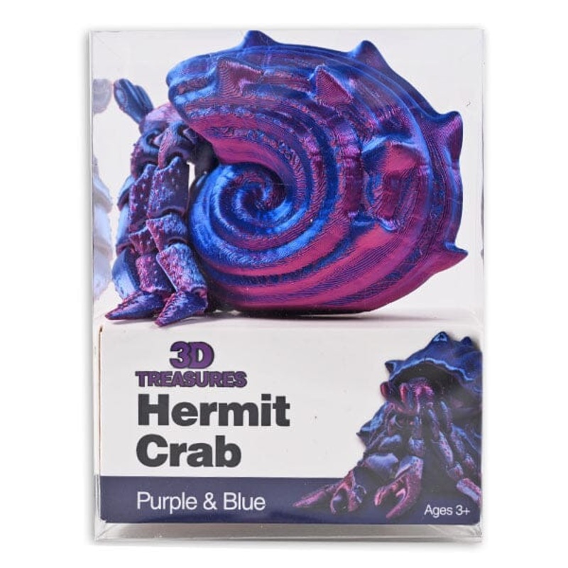3D Treasures 3D-Printed Articulated Hermit Crab Fidget Toy (Multiple Colors)