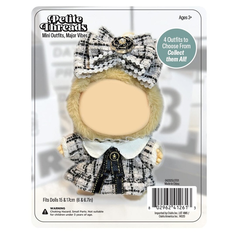 Petite Threads: Black Tweed Dress & Bow for Dolls
