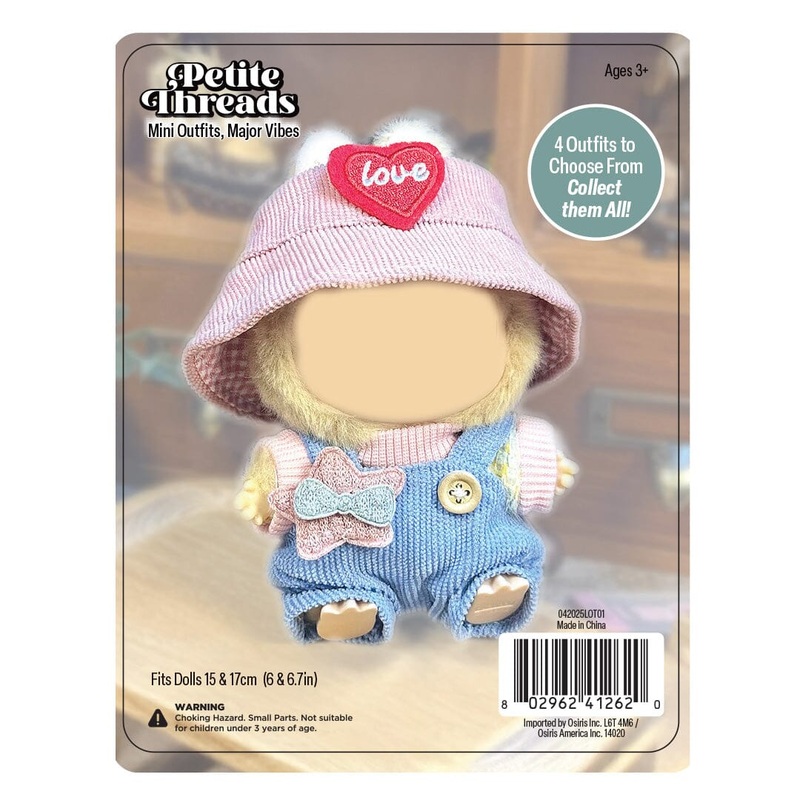 Petite Threads: Knit Blue & Pink Overalls & Hat for Dolls